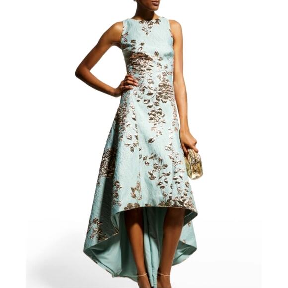 Rickie Freeman For Teri Jon High Low Metallic Jacquard Gown Size 4 Asymmetrical - Picture 4 of 16